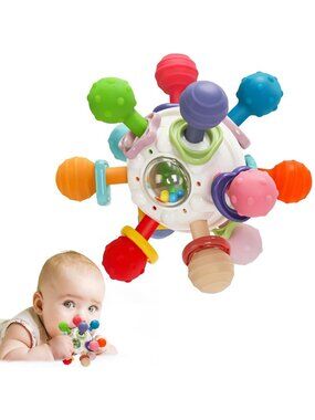 Montessori White 0-12 Months Toy BPA Free Baby Teething Ball Rattle Sensory
